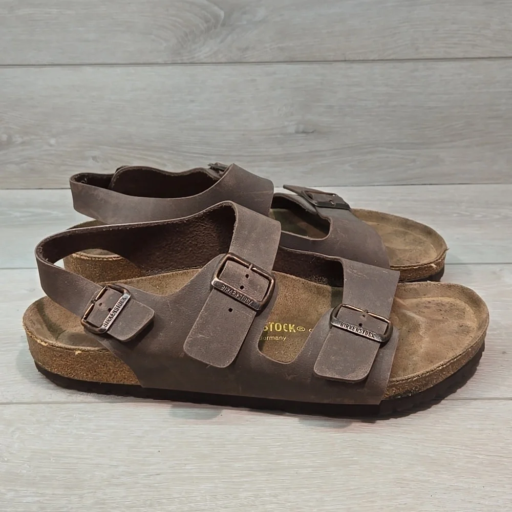 Birkenstock Mens Milano Leather Brown Sandals Shoes Slide Sz 45/12 Regular
